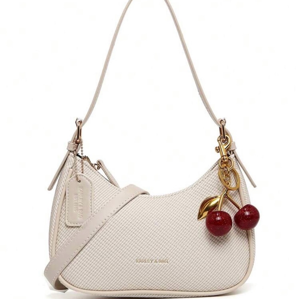 Cream Shoulder Bag with Cherry Charm